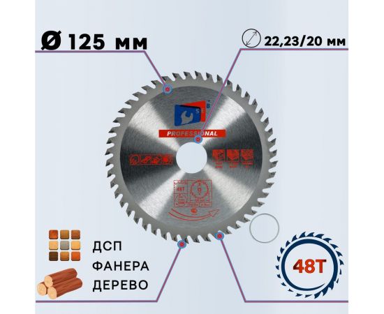 Диск пильный по дереву 125x22.2/20 мм, 48Z TGS TORGWIN S45960 – изображение 5