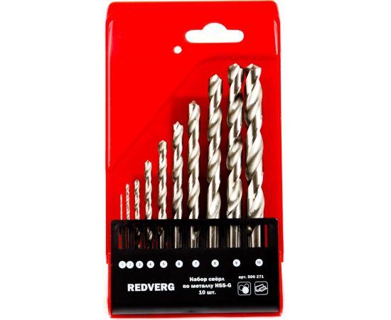 Набор сверл по металлу HSS-G, 1-10 мм, 10 шт. REDVERG 6621063 