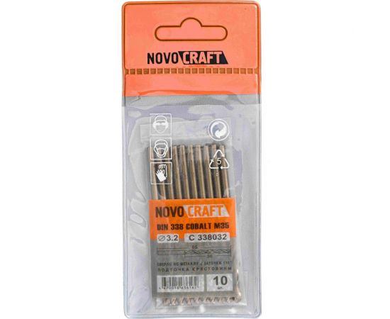 Сверло среднее по металлу (10 шт; 3.2х65х36 мм; Кобальт M35; DIN 338) Novocraft C338032 