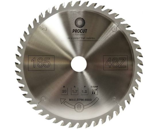 Диск ультратонкий для продольного и поперечного реза (165x20x1.7/1.2 мм; Z=48) PROCUT 797.1652048A 