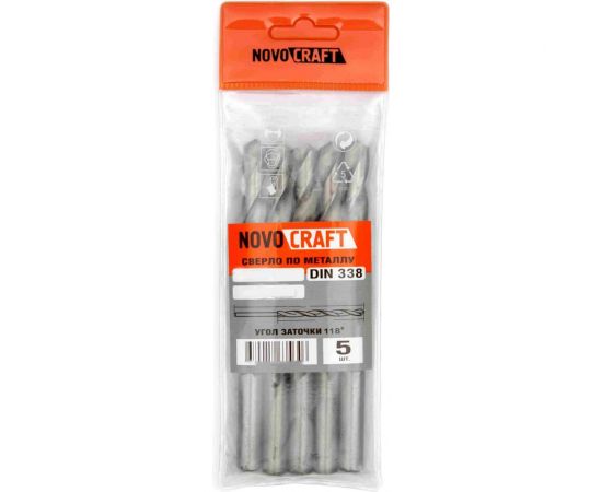 Сверло по металлу SAND (5 шт; 8.2х117х75 мм; среднее; DIN338) Novocraft B338082 