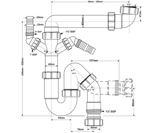 Сифон McAlpine без выпуска d40-40 P/S-образный, с 2-мя носиками MRSK7-5571 – изображение 2