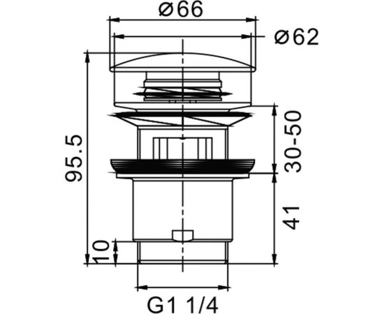 Выпуск для сифона Frap click-clack цельнометаллическая пробка 66 мм, с переливом F60 хром 534099 – изображение 2