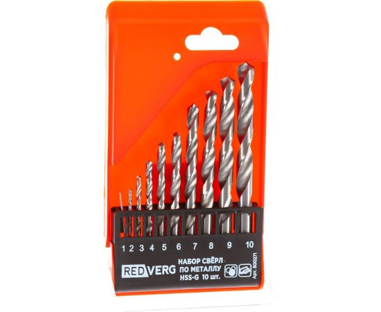 Набор сверл по металлу HSS-G, 1-10 мм, 10 шт. REDVERG 6621063 – изображение 2