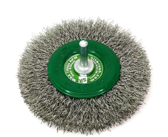 Щетка дисковая для дрели 100x12 мм, хв-к 6 мм, проволока гофрированная нерж. сталь 0.30 мм SIT 0979 – изображение 3