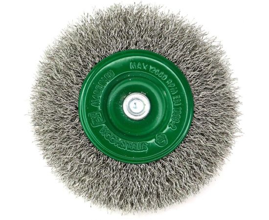 Щетка дисковая для дрели 100x12 мм, хв-к 6 мм, проволока гофрированная нерж. сталь 0.30 мм SIT 0979 – изображение 5