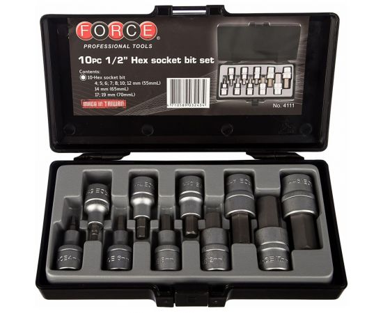 Набор головок c битами HEX 1/2" 10 шт. FORCE 4111 