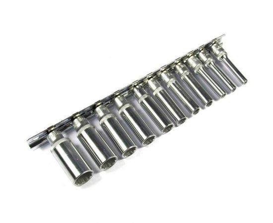 Набор головок 1/4"", длинные 12 гранные, дюймовые, на планке,11 шт. FORCE 21110D 