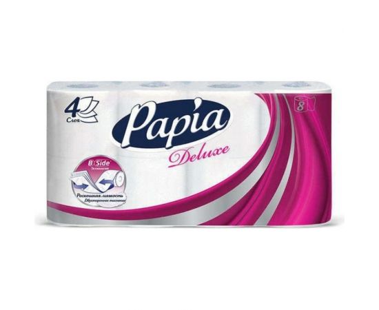 Туалетная бумага PAPIA DELUXE Белая 4 слоя, 8 рулонов 1015031420 