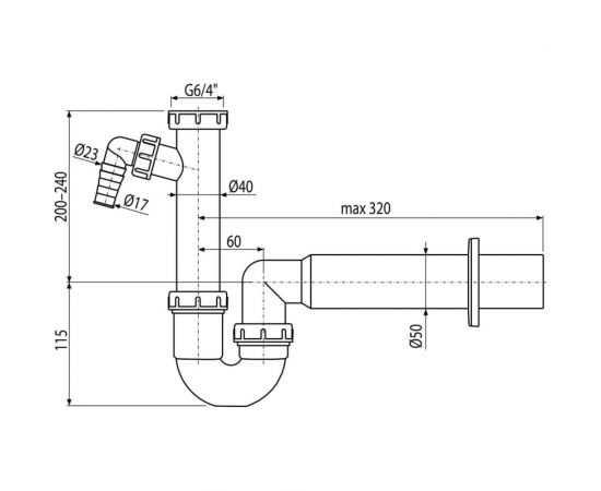 Трубчатый сифон Alca Plast с накидной гайкой 1 1/2" и штуцером A81-DN50 – изображение 2