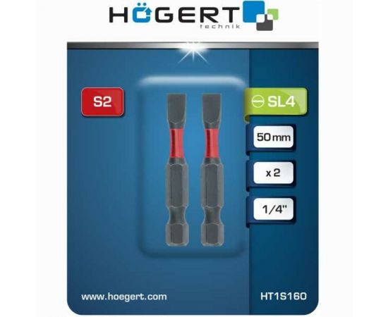 Биты ударные SL4, 50 мм, сталь S2, 2 шт HOEGERT TECHNIK HT1S160 – изображение 2