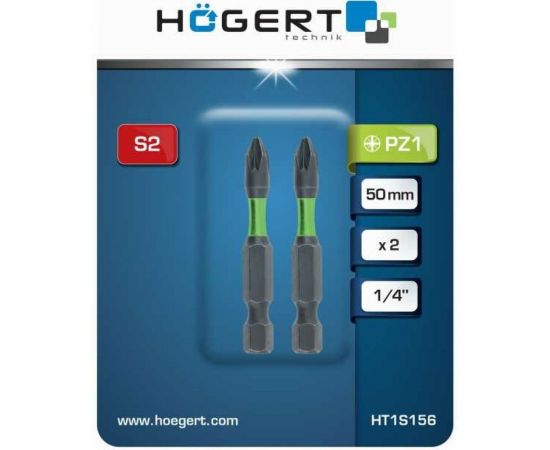Биты ударные PZ1, 50 мм, сталь S2, 2 шт HOEGERT TECHNIK HT1S156 – изображение 2