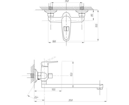 Смеситель для ванны с душем Профсан ПСМ серия КОМПЛЕКТАЦИЯ тип ГОСТ См-ВУОРНШлА PSM-104-2 – изображение 2