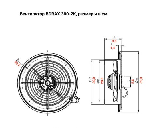 Осевой вентилятор для охлаждения с защитной решеткой BVN BDRAX 300-2K – изображение 2
