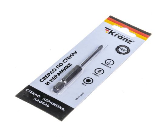 Сверло по стеклу и керамике 3 мм, 4 грани, шестигранный хвостовик KRANZ KR-91-0646 – изображение 2