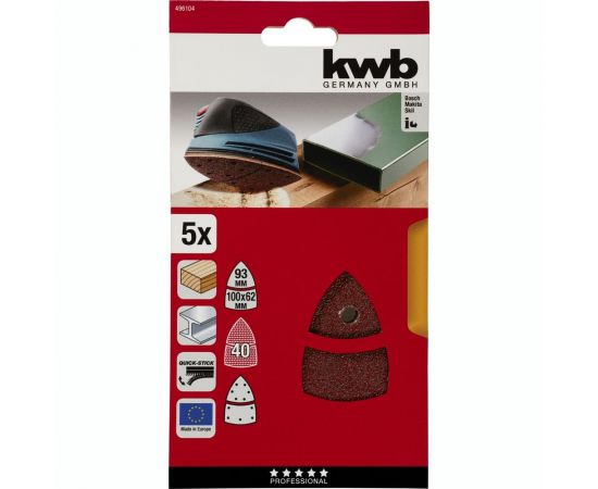Шлифлист для дельташлифмашины 100x62,93 мм, К40, 5 шт KWB 496104 – изображение 2