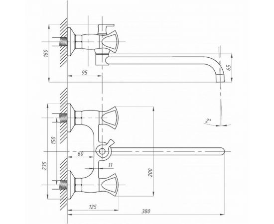 Смеситель для ванны с душем Профсан ПСМ тип ГОСТ См-ВУОРНШлА PSM-192-38 – изображение 2