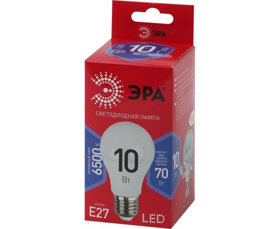 Светодиодная лампа ЭРА LED A6010W865E27 R, груша, 10Вт, холодный, E27 Б0045324 – изображение 3