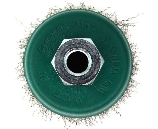 Щетка чашечная для УШМ 80 мм, M14, проволока гофрированная нерж. сталь 0.30 мм SIT 0926 – изображение 3