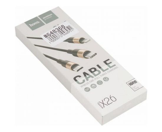 Кабель USB Hoco3 в 1 для Lightning, Micro USB, Type-C, 2.0A, длина 1.0м, черный с золотым 648368 – изображение 3