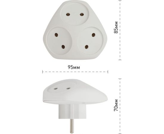 Электрический разветвитель ЭРА SPx-3-W на 3 розетки без заземления 10А белый, Б0053481 – изображение 7