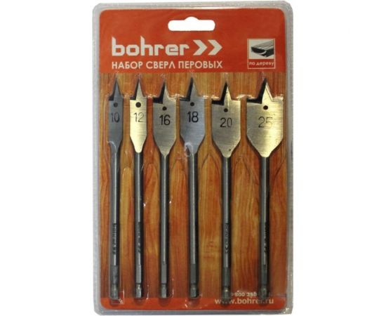 Набор сверл перовых по дереву (6 шт; 10;12;16;18;20;25х152 мм) BOHRER 35200600 