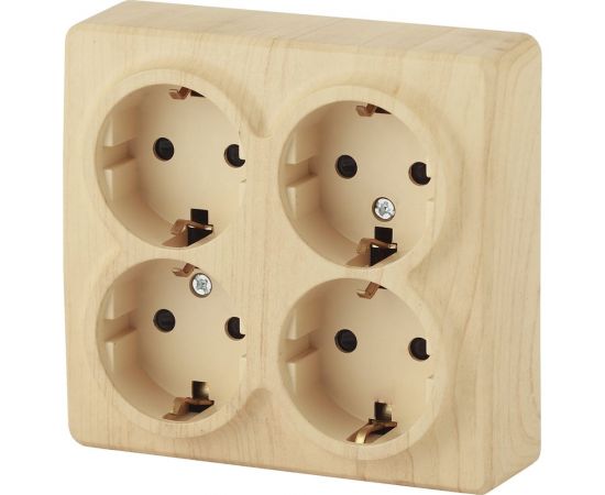 Розетка ЭРА 11-2211-11 4х2P E Schuko со шторками, 16A-250В, IP20, ОУ, Эксперт, сосна Б0020711 