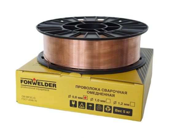 Проволока сварочная Св-08Г2С-О 0.8 мм, 5 кг, D200 Fonwelder 194 