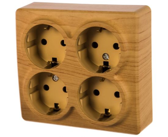 Розетка ЭРА 11-2211-11 4х2P E Schuko со шторками, 16A-250В, IP20, ОУ, Эксперт, сосна Б0020711 – изображение 2