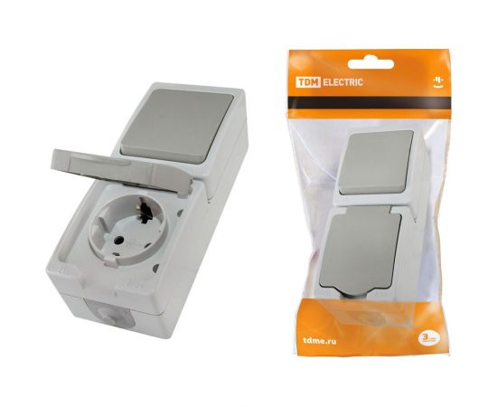 Комбинированный вертикальный блок TDM выключатель+розетка Вуокса SQ1803-0011 