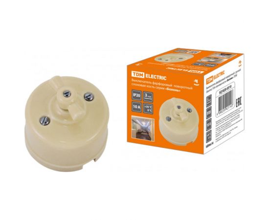 Поворотный выключатель TDM фарфоровый с ручкой бантик 10А слоновая кость «Болонь» SQ1820-0310 