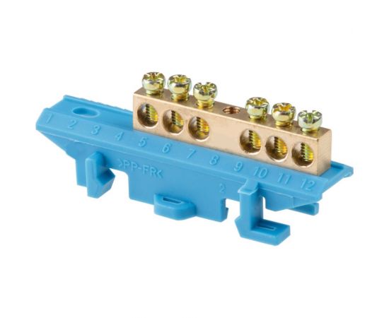 Нулевая N шина c изолятором ЮПИТЕР на DIN-рейку 6x9мм 6 групп большая стойка JP7209-01 