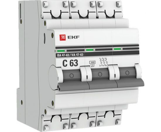 Автоматический выключатель EKF ВА47-63 3P 20А (С) 4.5кА PROxima mcb4763-3-20C-pro 