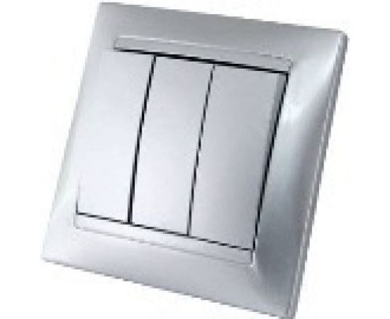 Трехклавишный выключатель TDM серебристый металлик Лама SQ1815-0203 