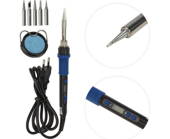 Паяльник REXANT с регулировкой температуры и дисплеем, подставка, 5 жал, керамический 65 вт 12-0621 