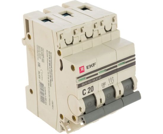 Автоматический выключатель EKF ВА47-63 3P 20А (С) 4.5кА PROxima mcb4763-3-20C-pro – изображение 3