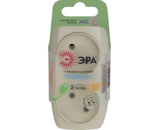 Тройник без заземления, 2 гнезда, слоновая кость ЭРА SP-2-I Б0017017 – изображение 3