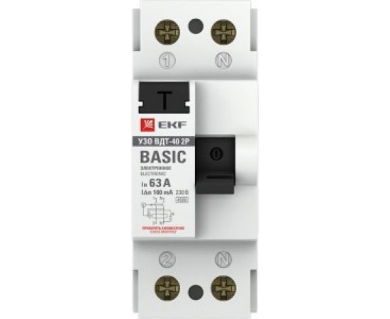 Устройство защитного отключения EKF УЗО ВДТ-40 2P 63А/100мА электронное Basic SQelcb-2-63-100e-sim – изображение 3