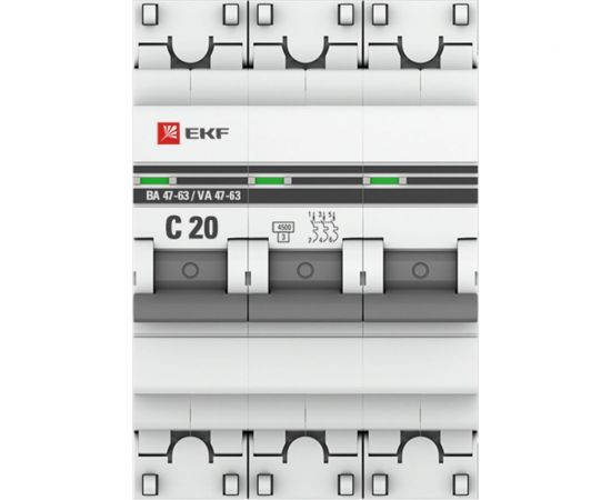 Автоматический выключатель EKF ВА47-63 3P 20А (С) 4.5кА PROxima mcb4763-3-20C-pro – изображение 4