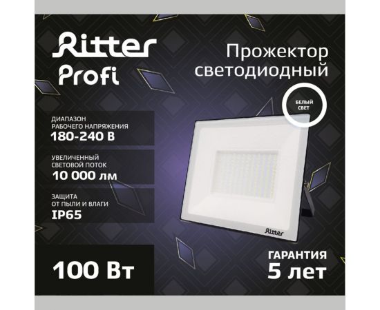 Светодиодный прожектор RITTER серия PROFI 230В 100 Вт 4000К 10000Лм IP65 черный 53419 2 – изображение 8
