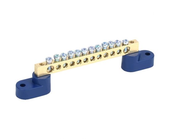 Нулевая N шина на двух угловых синих изоляторах REXANT 6х9 мм 12 групп 11-2328 