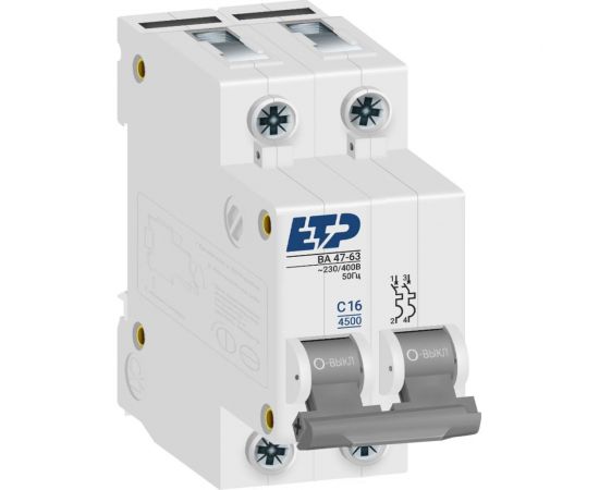 Автоматический выключатель ETP 2P 16А тип C 4,5 кА 11217 