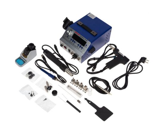 Паяльная станция REXANT с феном, паяльником и демонтажным паяльником с оловоотсосом, r048k 12-0736 