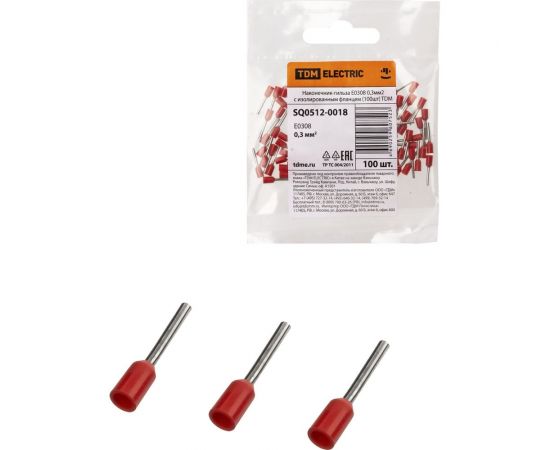 Наконечник-гильза TDM е0308 0,3мм2 с изолированным фланцем (100шт) SQ0512-0018 
