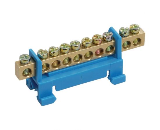 Нулевая N шина с синим изолятором тип Стойка на DIN-рейку REXANT 6x9 мм 10 групп 11-2354 