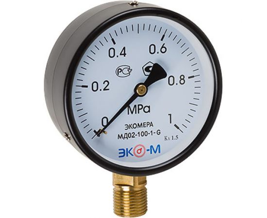 Манометр ЭКО-М Экомера МД02-100 мм 0..1 МПа G1\2 (Эконом) МД02-100-G-1МПа-ЭИ 