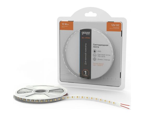 Лента Gauss Basic 12V 10W/m 700lm/m 3000K IP65 LED 3m BT050 – изображение 2