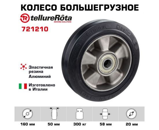 Колесо большегрузное под ось (160 мм; 500 кг, эластичная резина SYGMA/алюминий) Tellure Rota 721210 – изображение 2