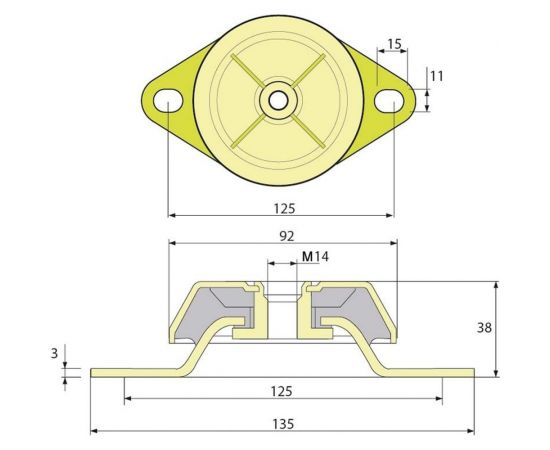 Виброопора PDH92/36/125 M14 NR60 ТСС 005307 – изображение 2