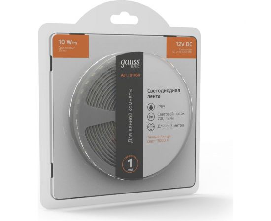 Лента Gauss Basic 12V 10W/m 700lm/m 3000K IP65 LED 3m BT050 – изображение 3